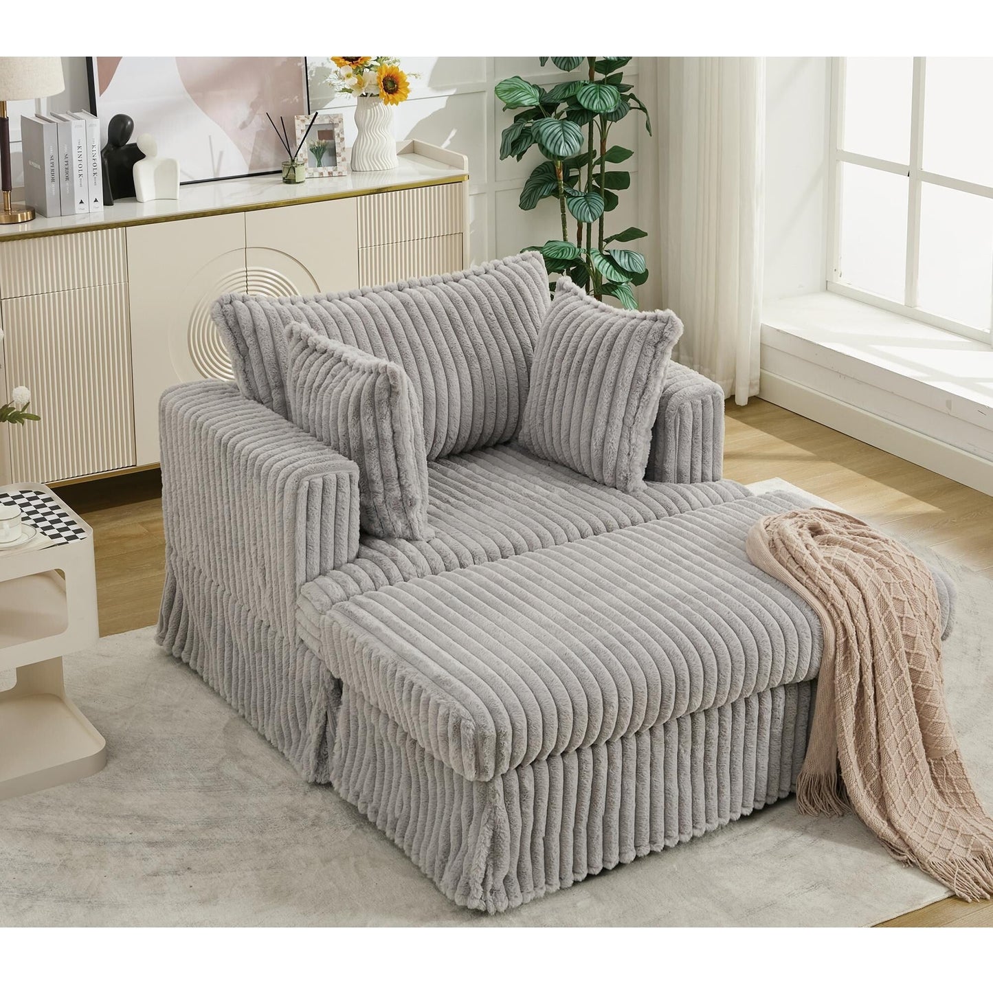 47.7 Oversized Corduroy Chaise Longue with Ottoman