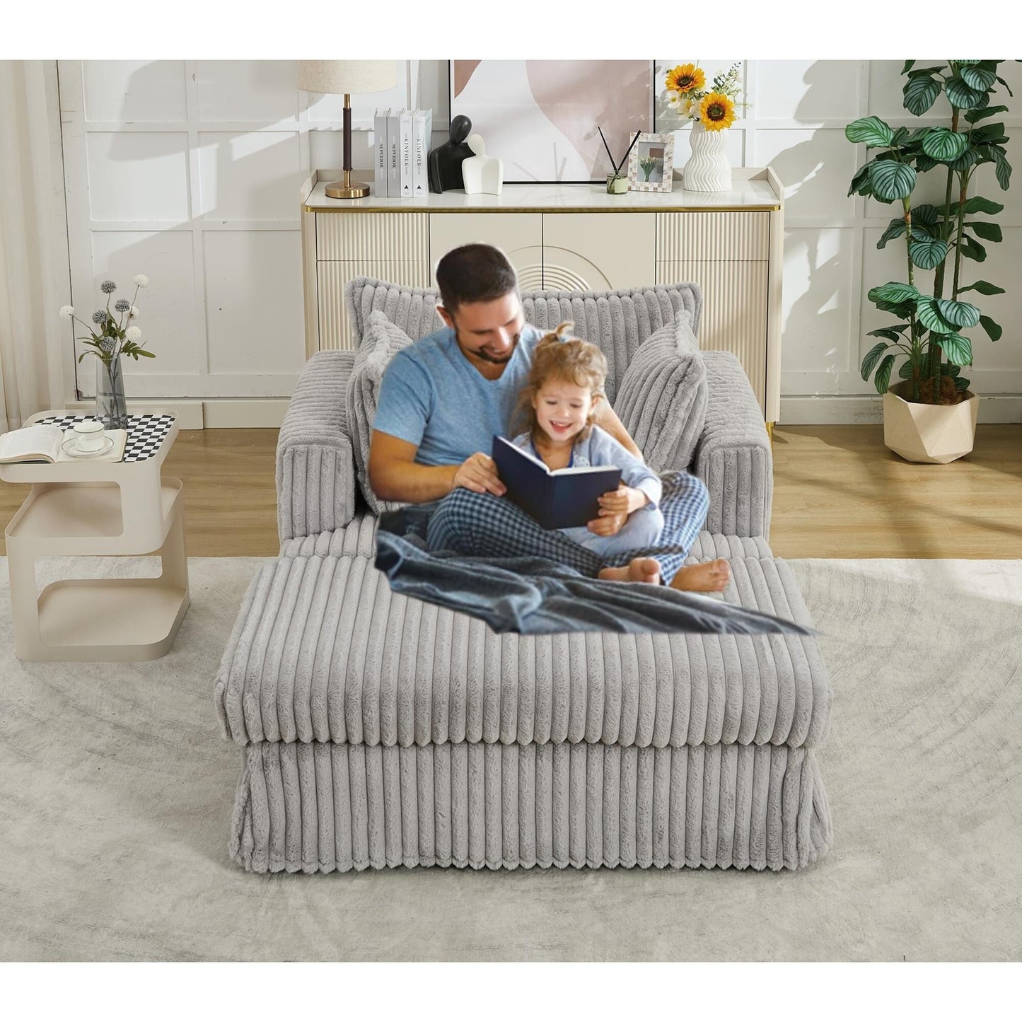 47.7 Oversized Corduroy Chaise Longue with Ottoman