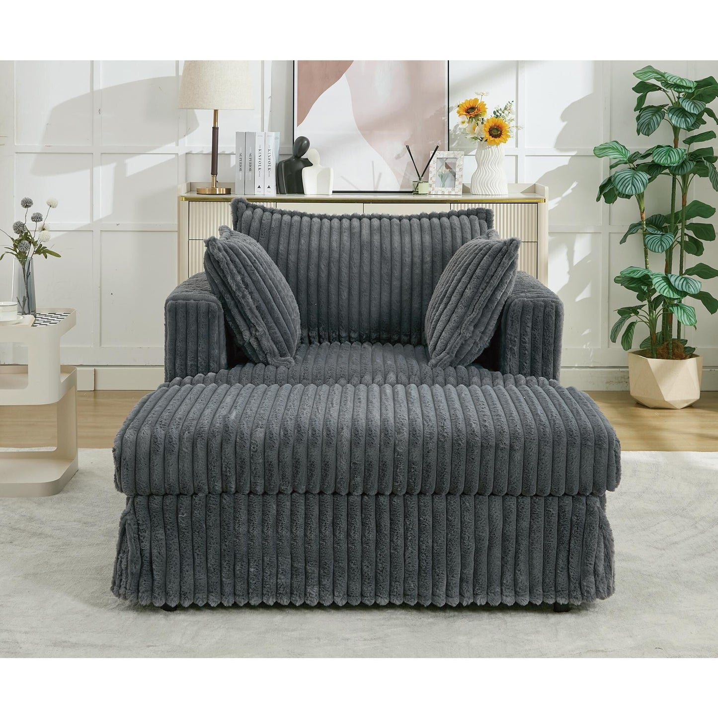 47.7 Oversized Corduroy Chaise Longue with Ottoman