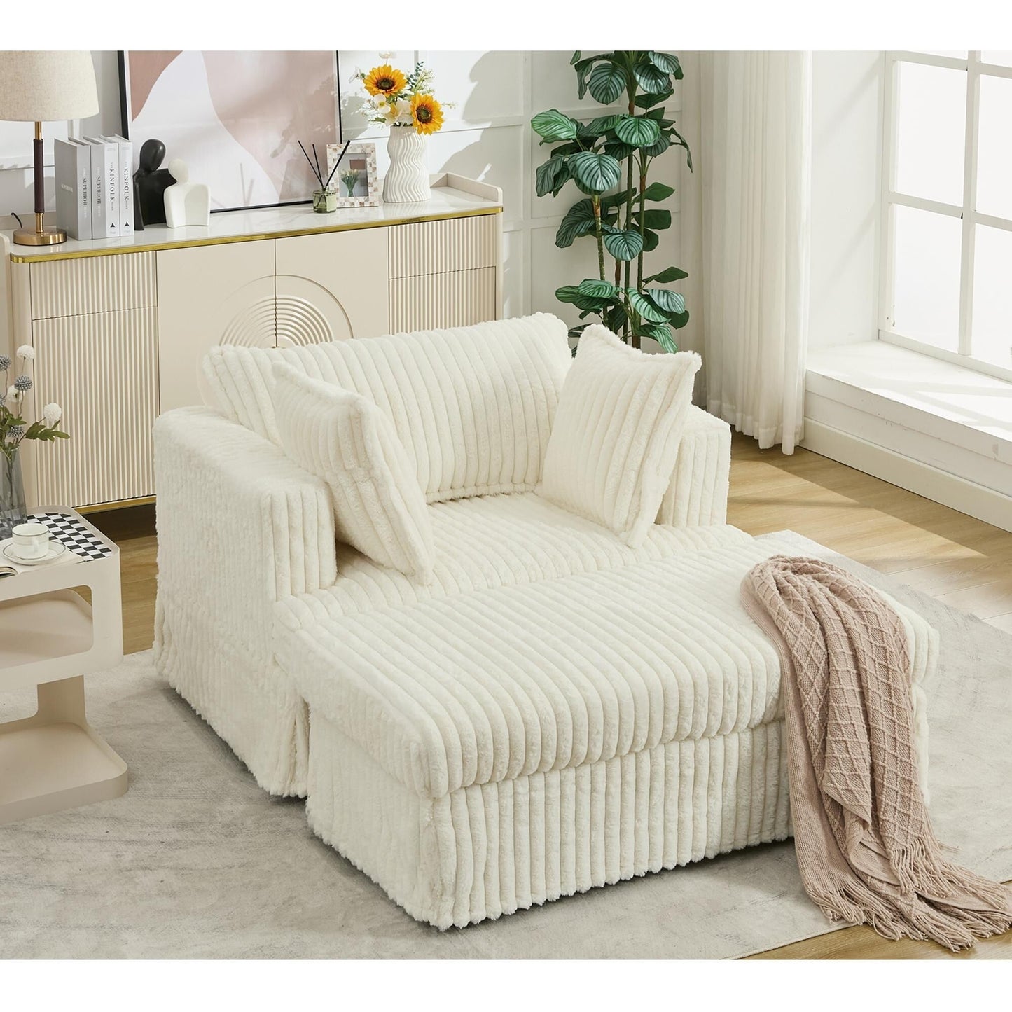 47.7 Oversized Corduroy Chaise Longue with Ottoman