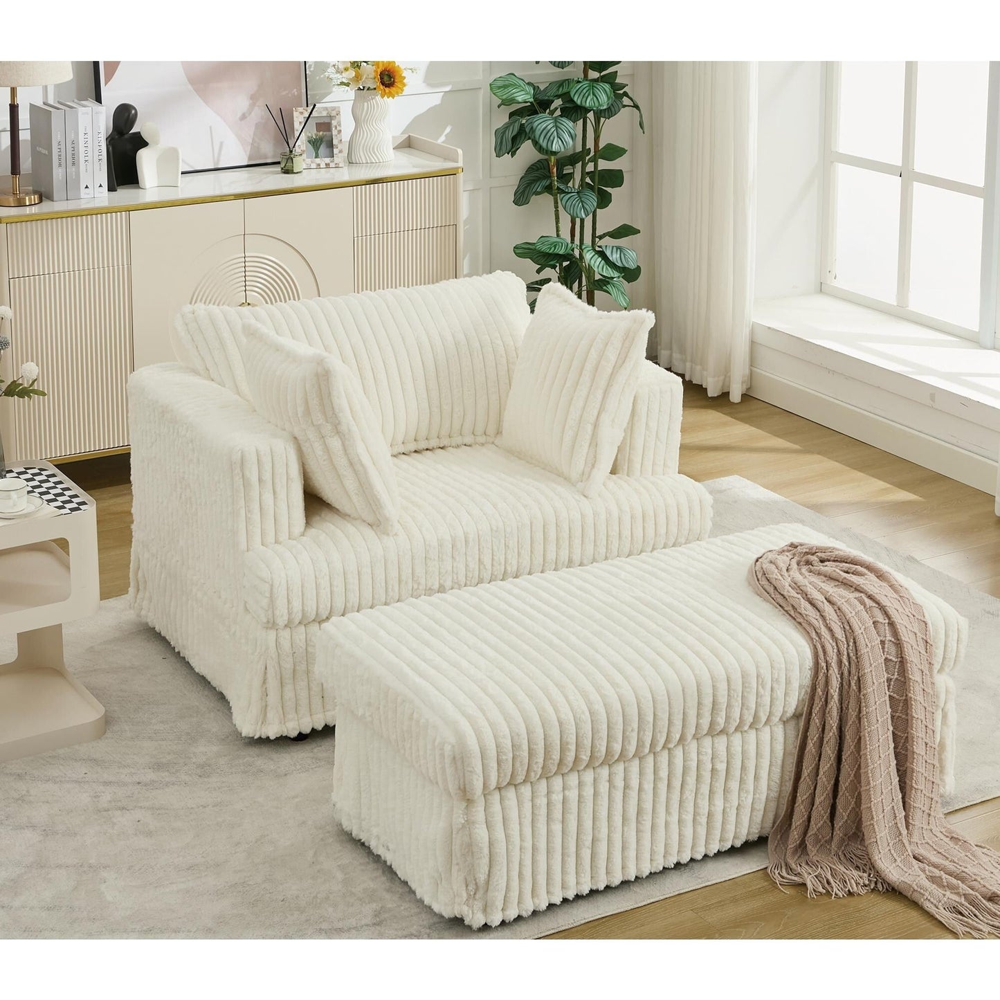 47.7 Oversized Corduroy Chaise Longue with Ottoman