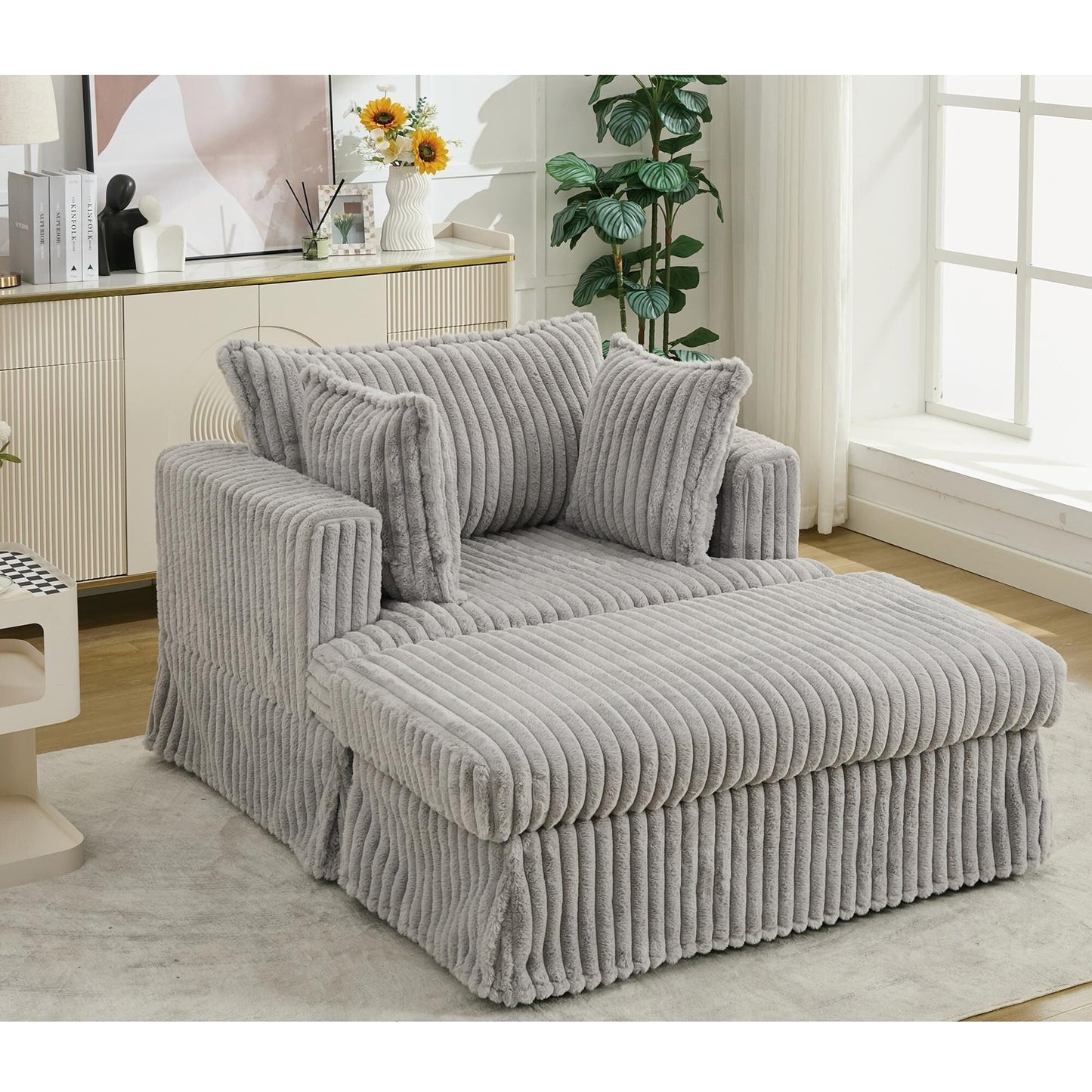 47.7 Oversized Corduroy Chaise Longue with Ottoman
