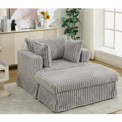 47.7 Oversized Corduroy Chaise Longue with Ottoman