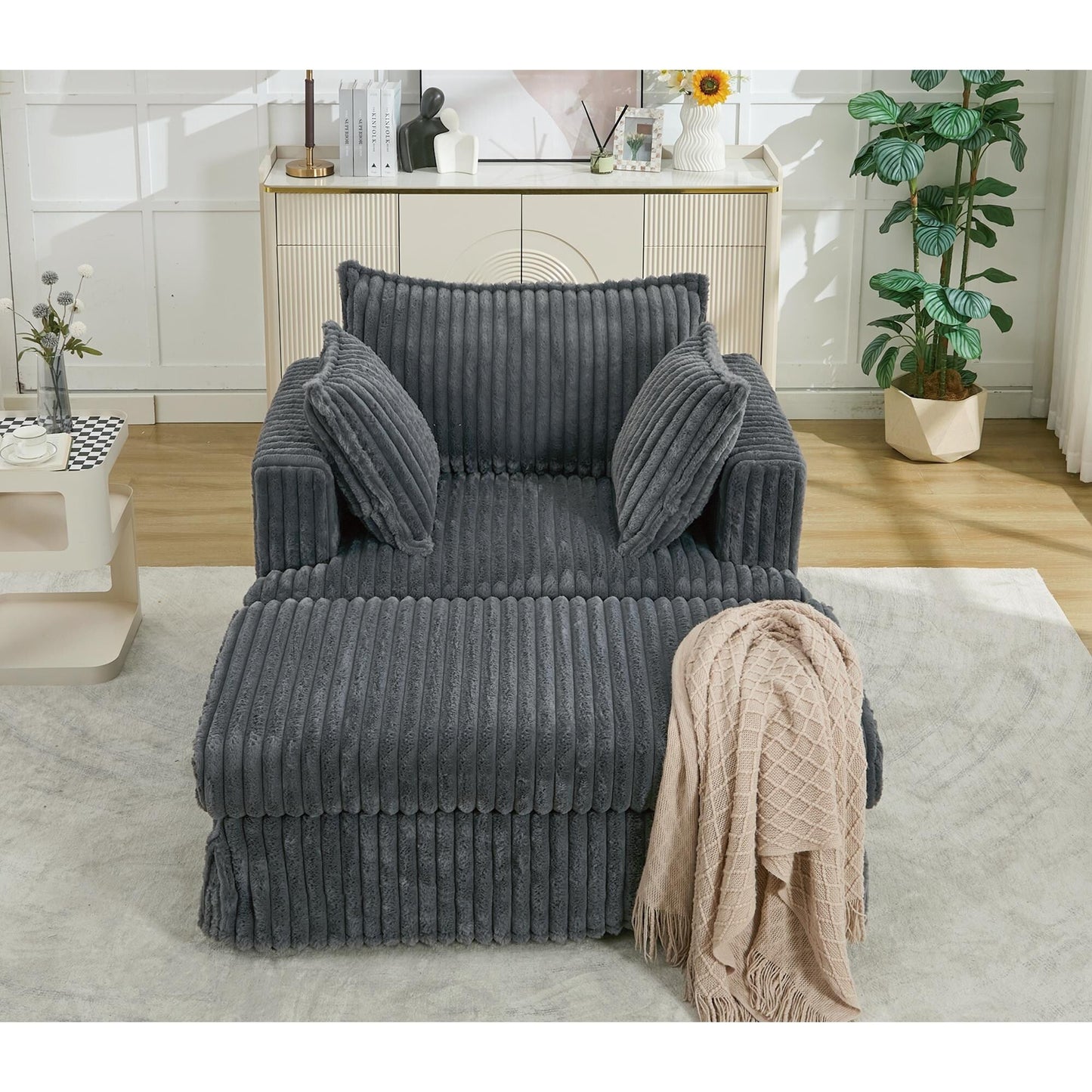47.7 Oversized Corduroy Chaise Longue with Ottoman