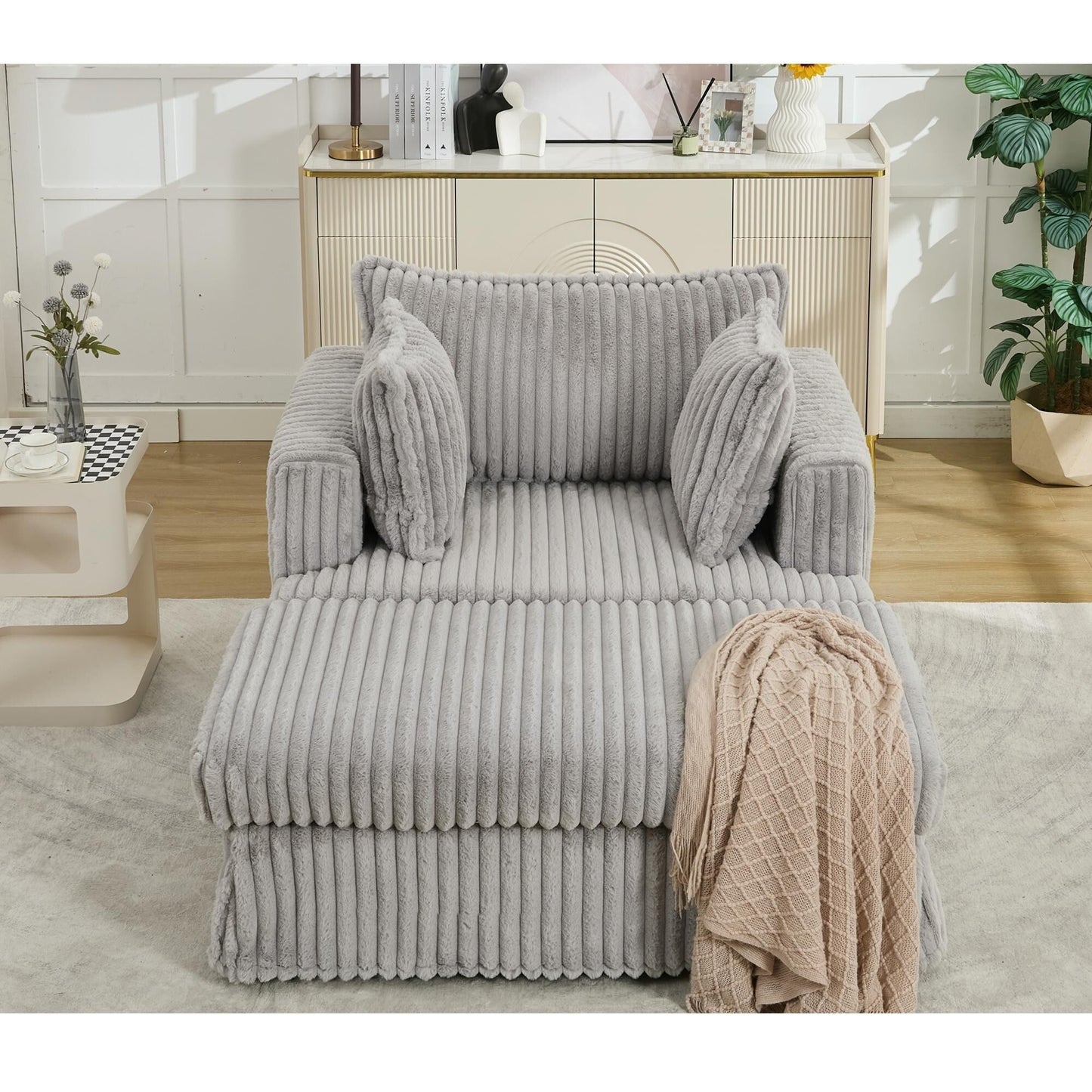 47.7 Oversized Corduroy Chaise Longue with Ottoman