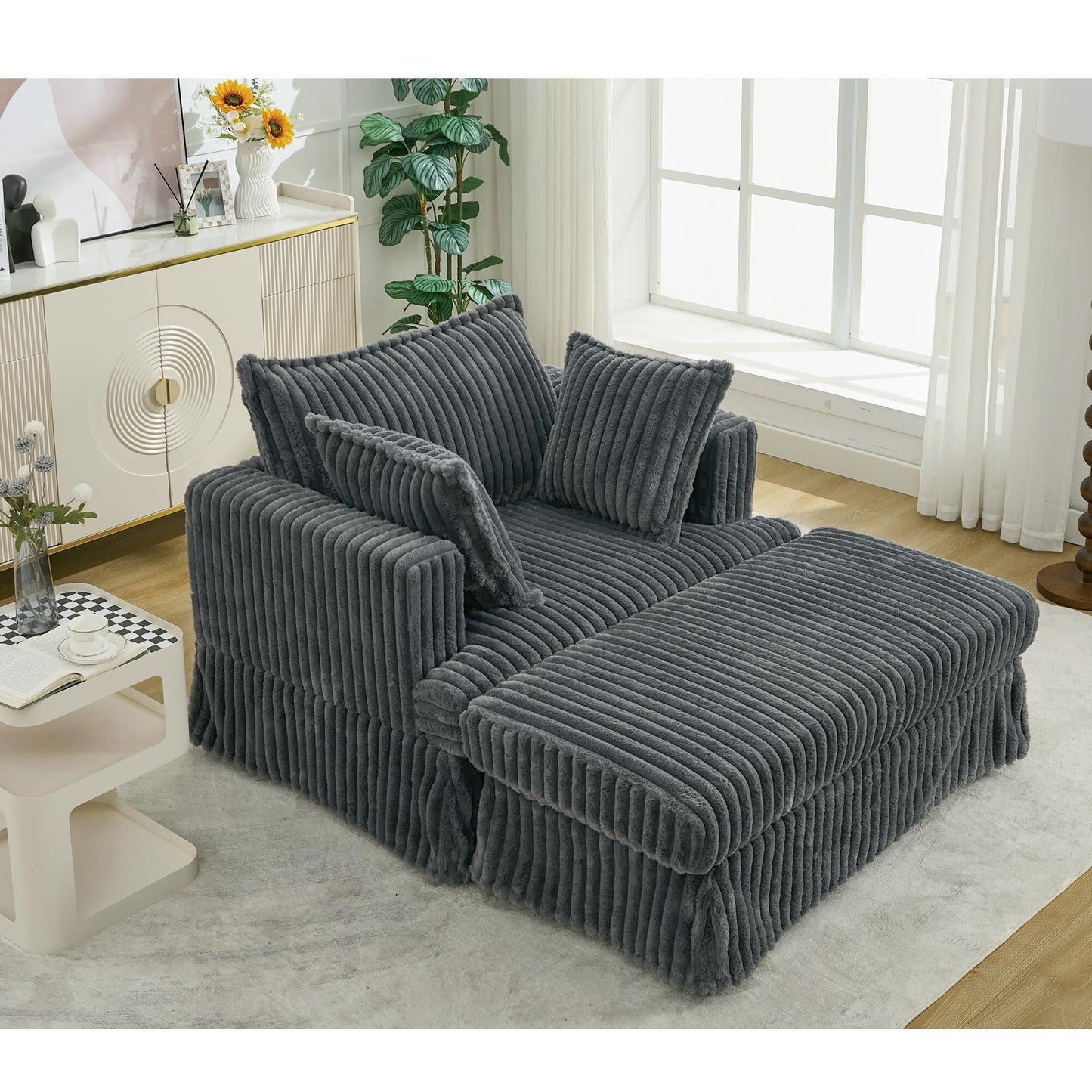 47.7 Oversized Corduroy Chaise Longue with Ottoman