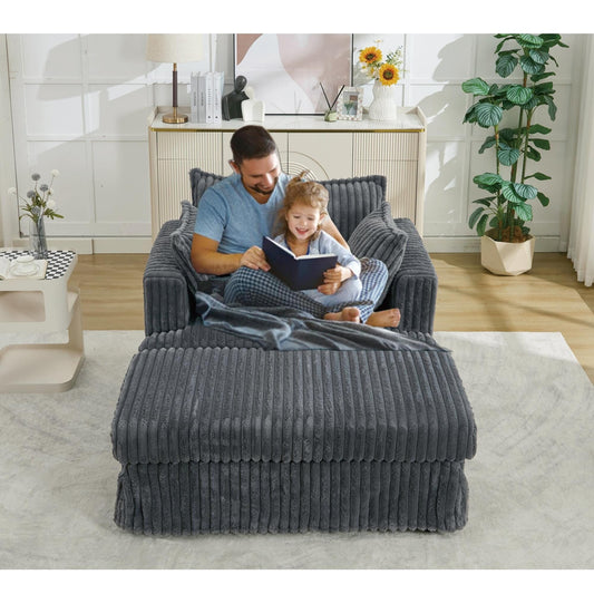 47.7 Oversized Corduroy Chaise Longue with Ottoman
