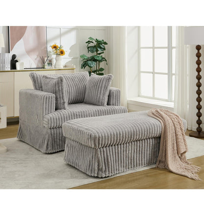 47.7 Oversized Corduroy Chaise Longue with Ottoman