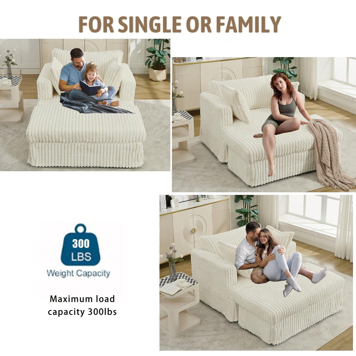 47.7 Oversized Corduroy Chaise Longue with Ottoman