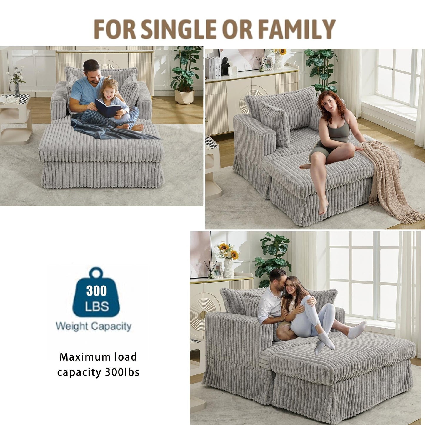 47.7 Oversized Corduroy Chaise Longue with Ottoman