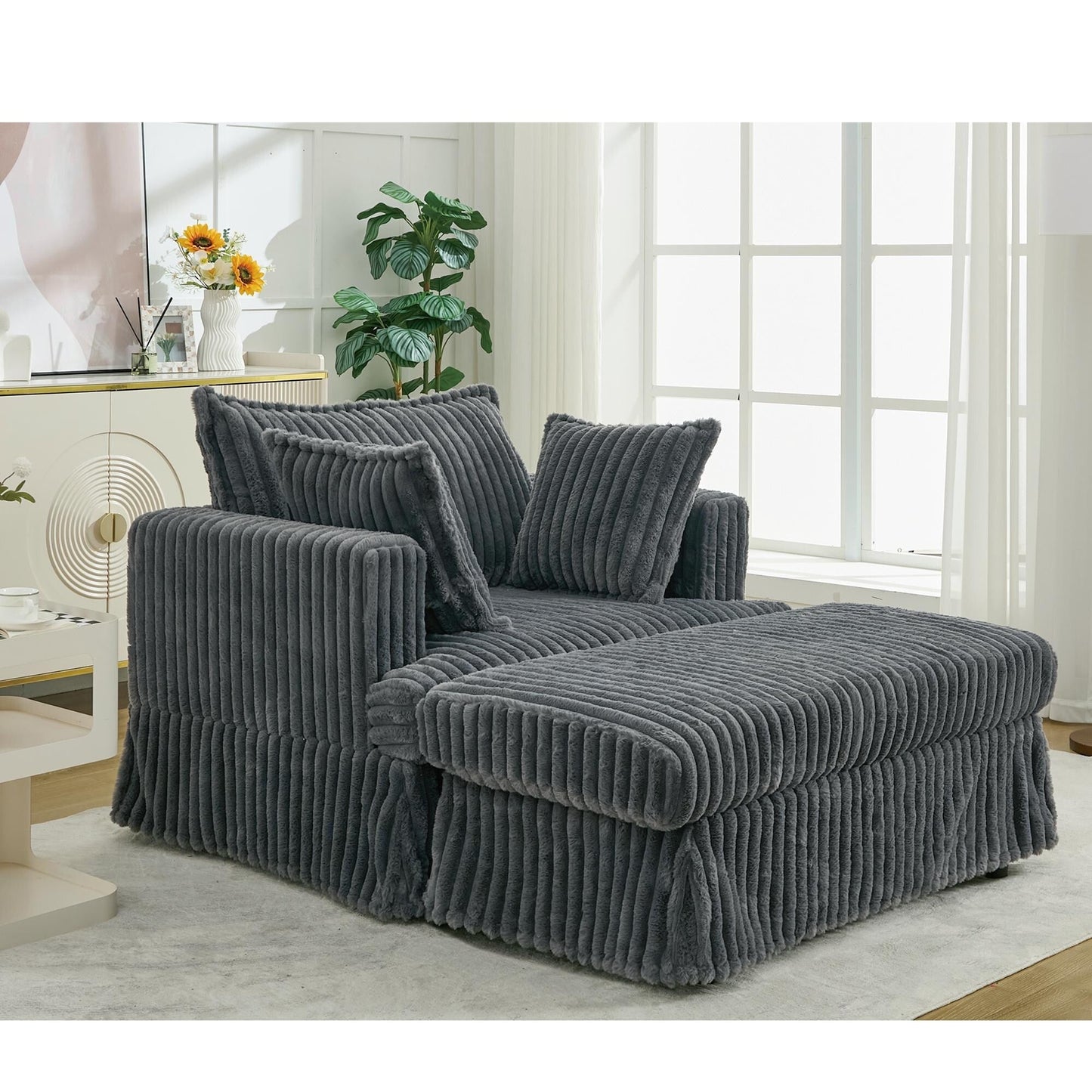 47.7 Oversized Corduroy Chaise Longue with Ottoman