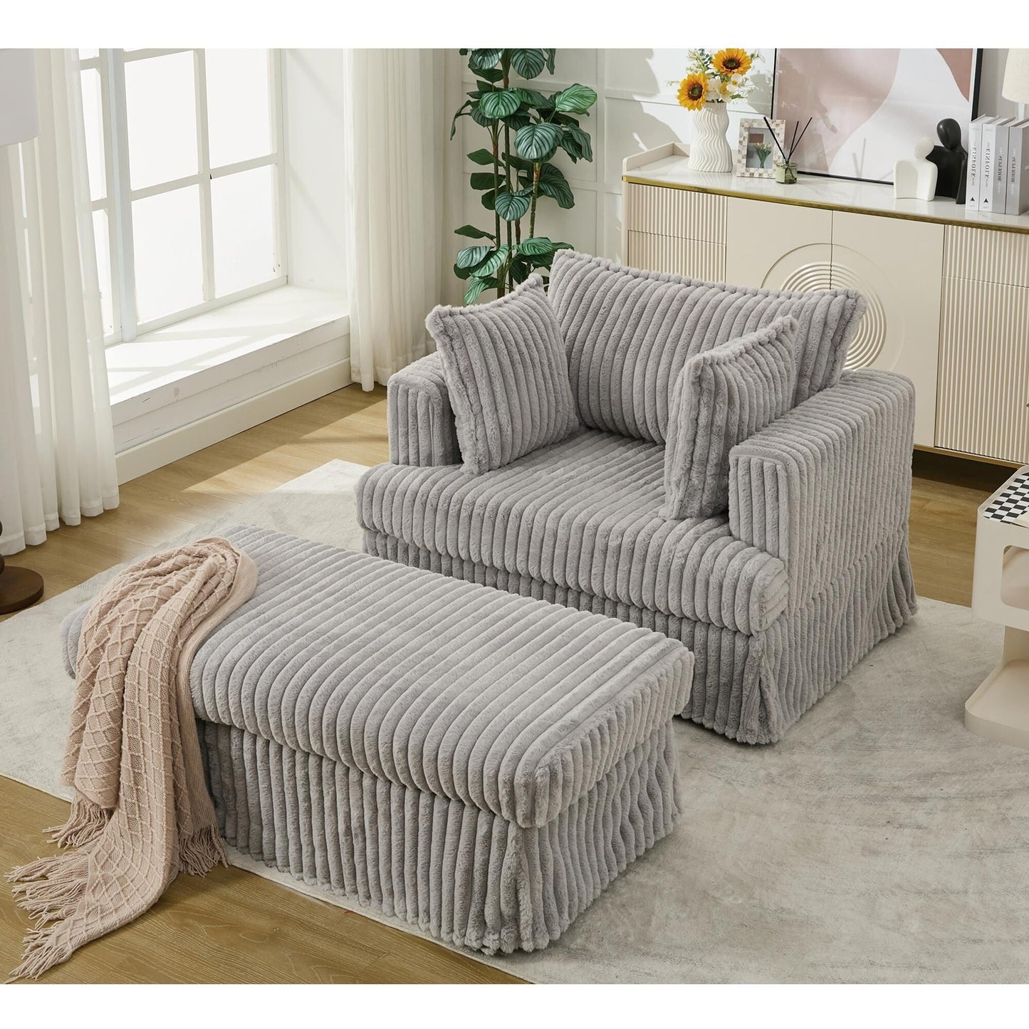 47.7 Oversized Corduroy Chaise Longue with Ottoman