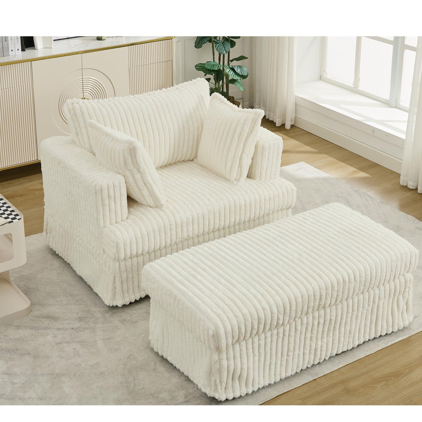 47.7 Oversized Corduroy Chaise Longue with Ottoman