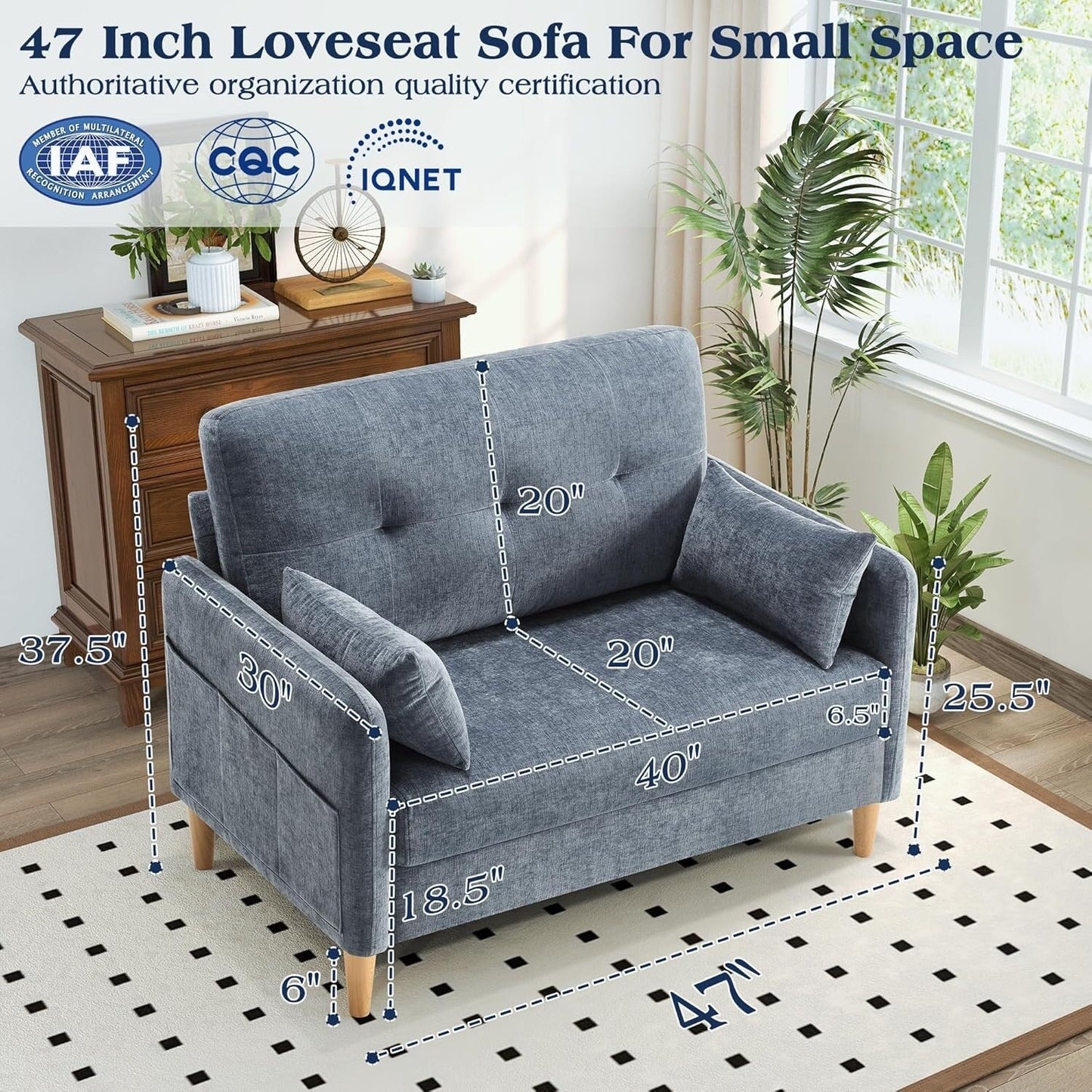 47 Chenille Loveseat - Small Space Sofa with Removable Cover & Pillow, Perfect for Apartment/DormÂ 