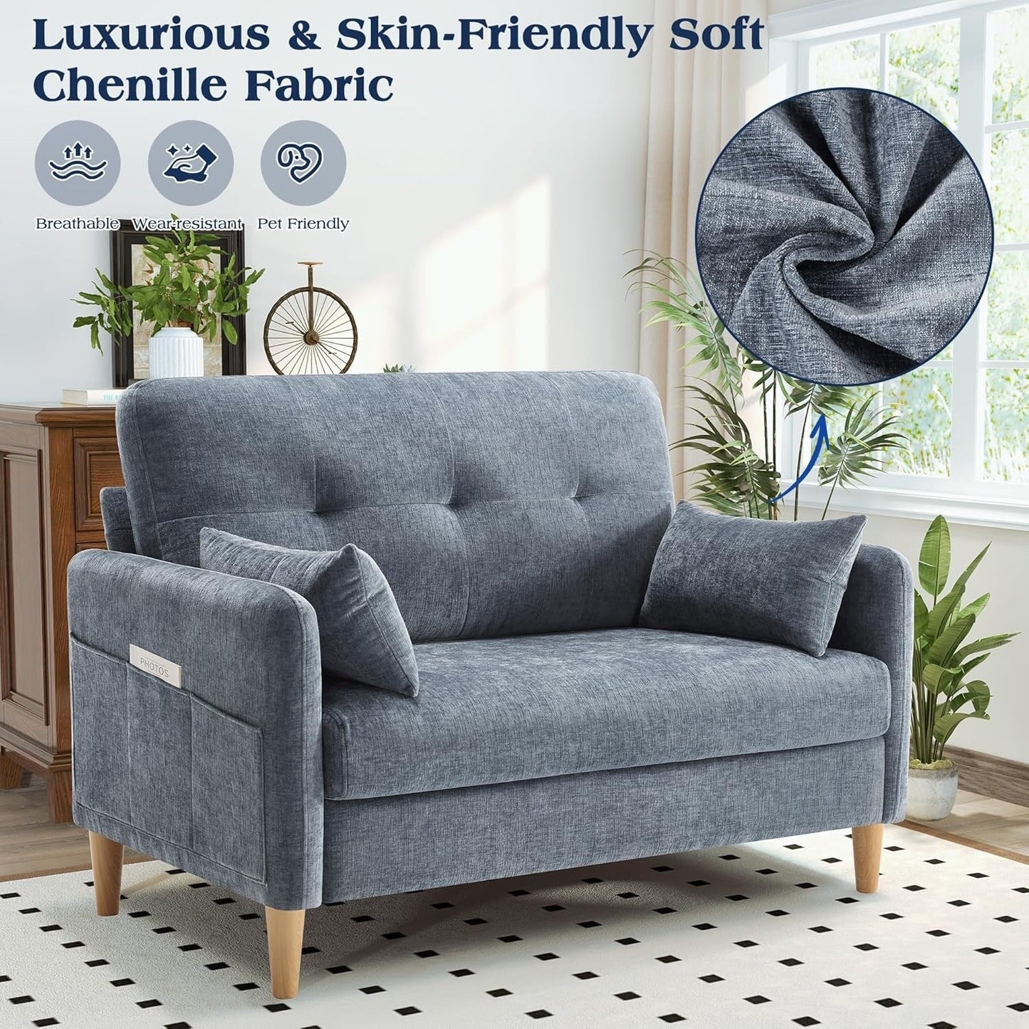 47 Chenille Loveseat - Small Space Sofa with Removable Cover & Pillow, Perfect for Apartment/DormÂ 