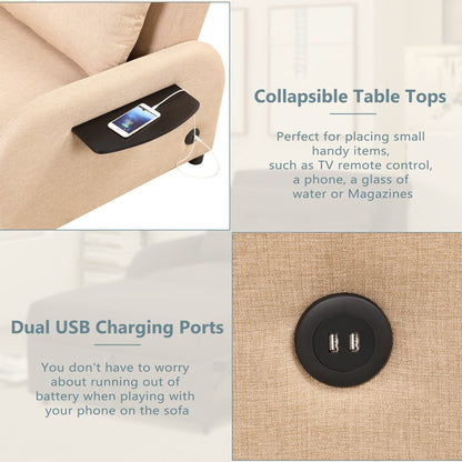 48.82-Seater Sleeper Sofa 3 in 1 with 2 Wing Table and USB Charge