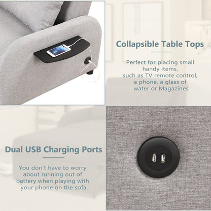 48.82-Seater Sleeper Sofa 3 in 1 with 2 Wing Table and USB Charge