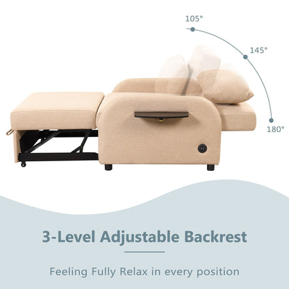 48.82-Seater Sleeper Sofa 3 in 1 with 2 Wing Table and USB Charge