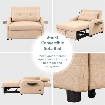 48.82-Seater Sleeper Sofa 3 in 1 with 2 Wing Table and USB Charge