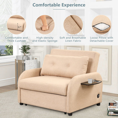 48.82-Seater Sleeper Sofa 3 in 1 with 2 Wing Table and USB Charge