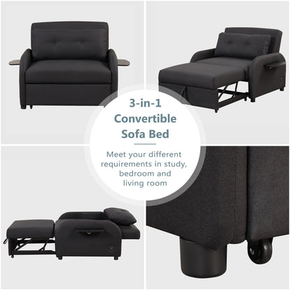 48.82-Seater Sleeper Sofa 3 in 1 with 2 Wing Table and USB Charge