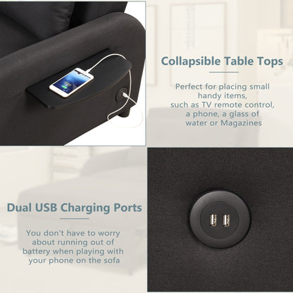 48.82-Seater Sleeper Sofa 3 in 1 with 2 Wing Table and USB Charge