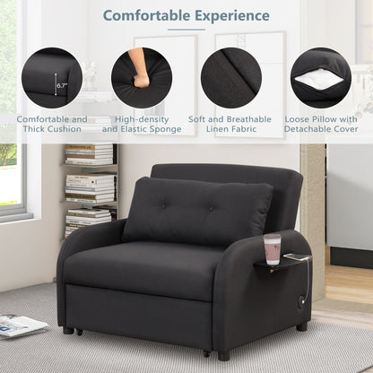 48.82-Seater Sleeper Sofa 3 in 1 with 2 Wing Table and USB Charge