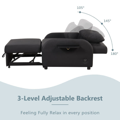 48.82-Seater Sleeper Sofa 3 in 1 with 2 Wing Table and USB Charge