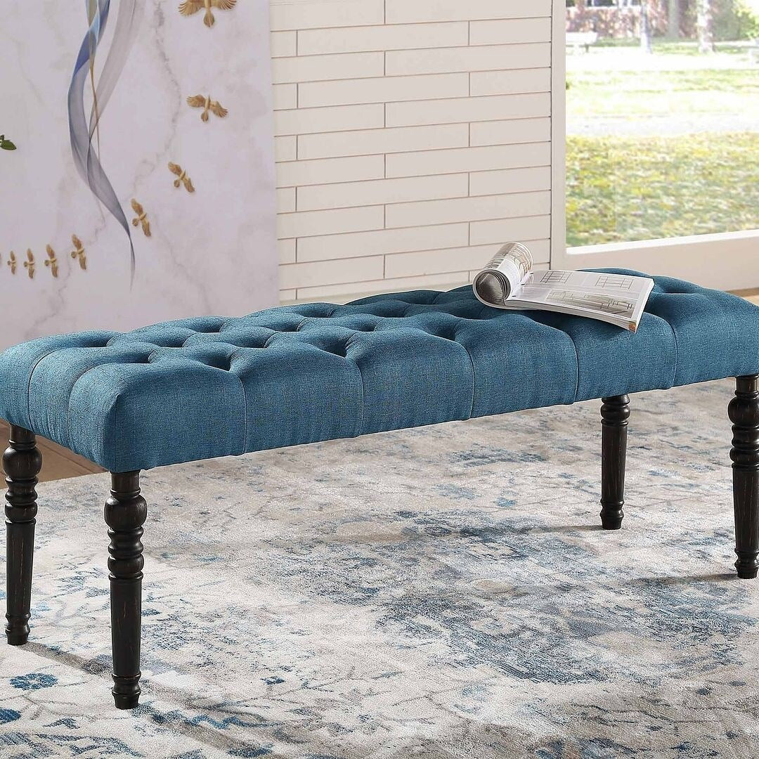 48x16x19.5 Contemporary Fabric Tufted Turned Leg Dining Bench - 48x16x19.5inch