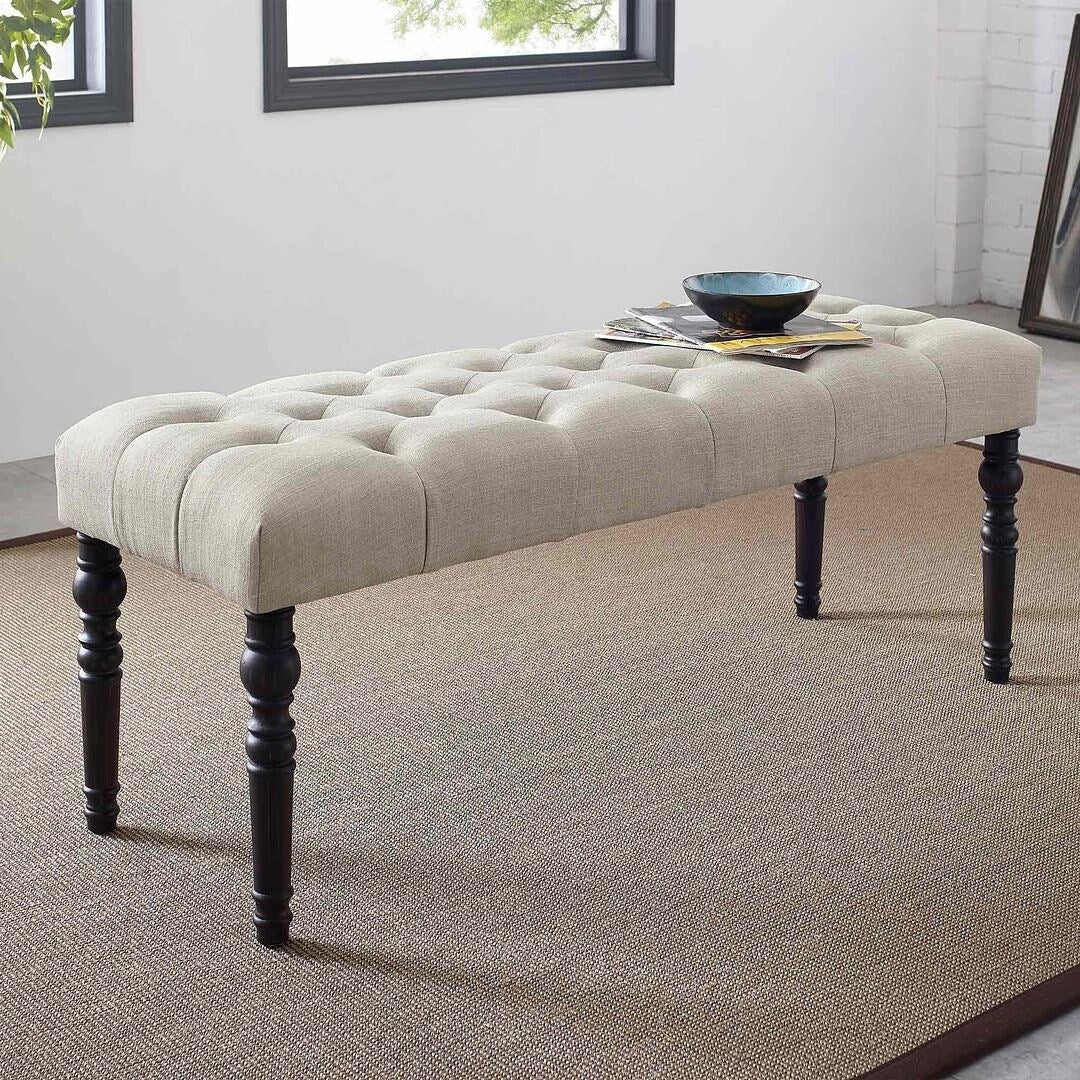 48x16x19.5 Contemporary Fabric Tufted Turned Leg Dining Bench - 48x16x19.5inch