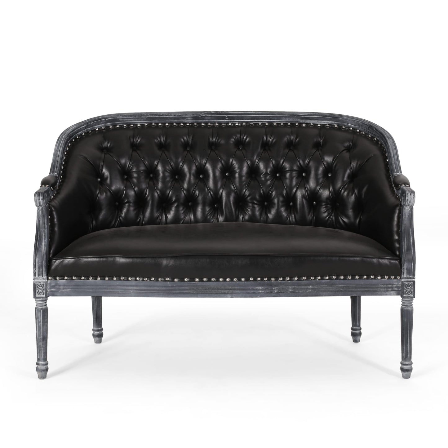 49.5 Faux Leather Loveseat Sofa with Turned Legs and Nailheads for Living Room