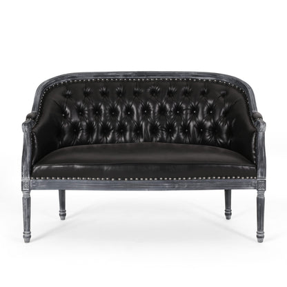 49.5 Faux Leather Loveseat Sofa with Turned Legs and Nailheads for Living Room