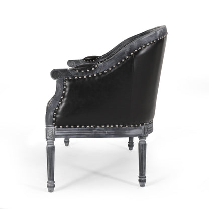 49.5 Faux Leather Loveseat Sofa with Turned Legs and Nailheads for Living Room