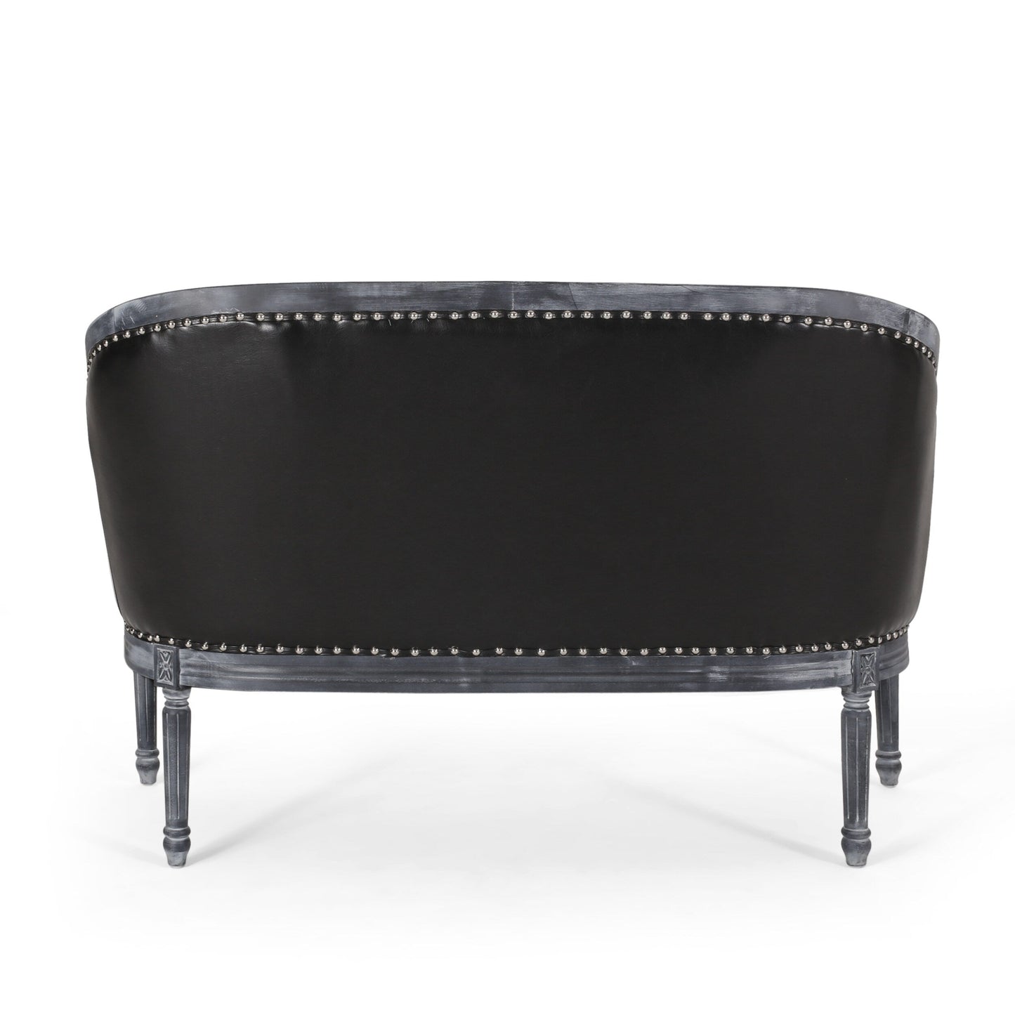 49.5 Faux Leather Loveseat Sofa with Turned Legs and Nailheads for Living Room