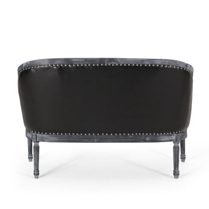49.5 Faux Leather Loveseat Sofa with Turned Legs and Nailheads for Living Room