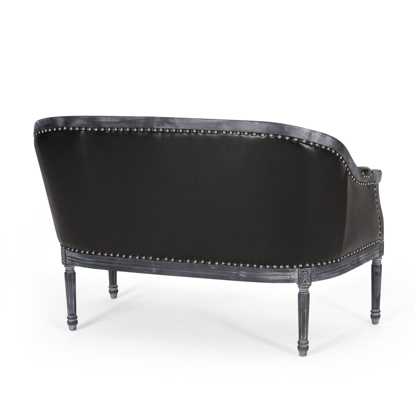 49.5 Faux Leather Loveseat Sofa with Turned Legs and Nailheads for Living Room