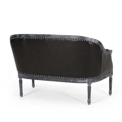 49.5 Faux Leather Loveseat Sofa with Turned Legs and Nailheads for Living Room