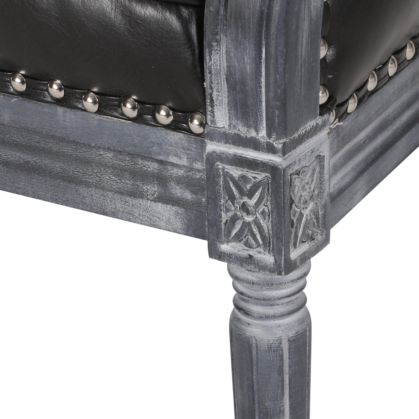 49.5 Faux Leather Loveseat Sofa with Turned Legs and Nailheads for Living Room