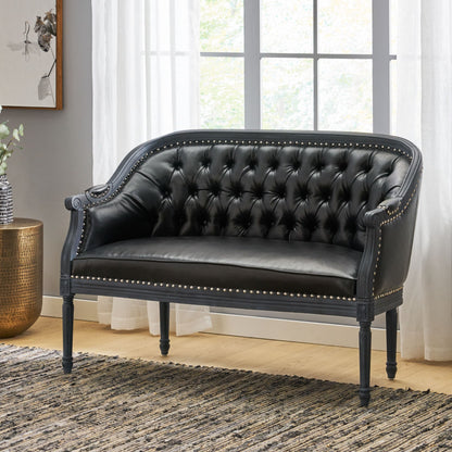 49.5 Faux Leather Loveseat Sofa with Turned Legs and Nailheads for Living Room