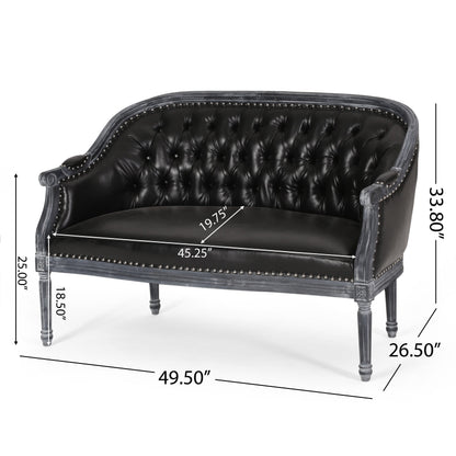 49.5 Faux Leather Loveseat Sofa with Turned Legs and Nailheads for Living Room