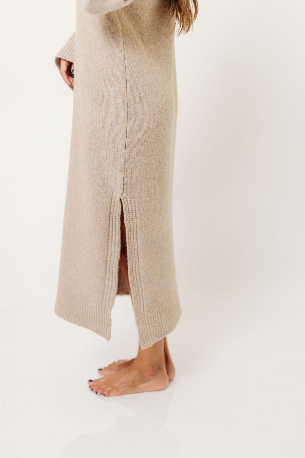 Melissa Cowl-Neck Sweater Midi Dress in Sand