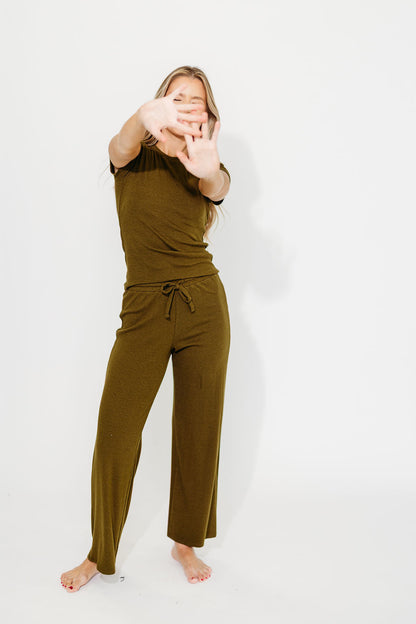 The Muse Knit Top & Pants Set in Olive