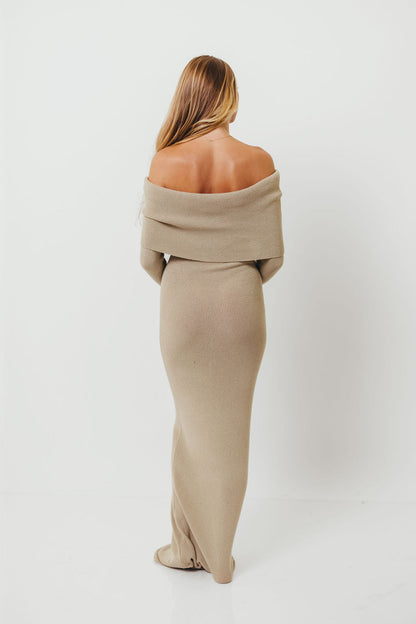 Winona Off-the-Shoulder Knit Maxi Dress in Oyster