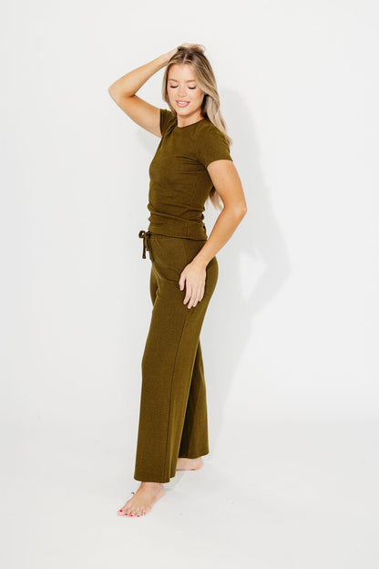 The Muse Knit Top & Pants Set in Olive