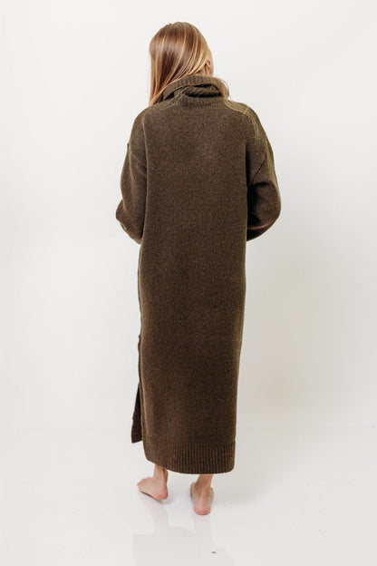Melissa Cowl-Neck Sweater Midi Dress in Olive