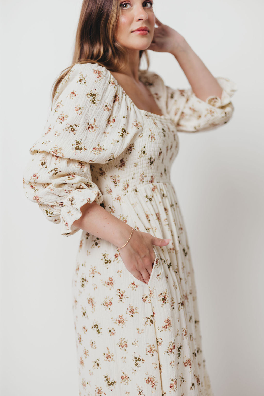 Emerson Maxi Dress with Long Sleeves in Ivory