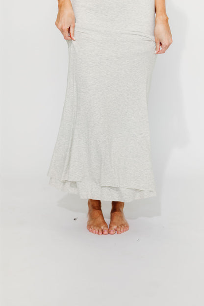 The Charlie Ribbed Maxi Dress in Light Heather Grey -Bump Friendly