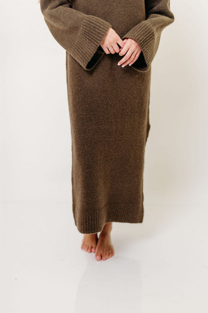 Melissa Cowl-Neck Sweater Midi Dress in Olive