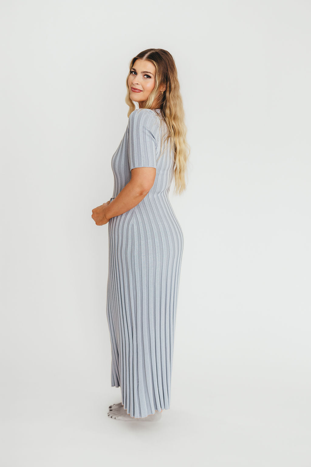 Oakley Ribbed Maxi Dress in Light Blue - Bump Friendly