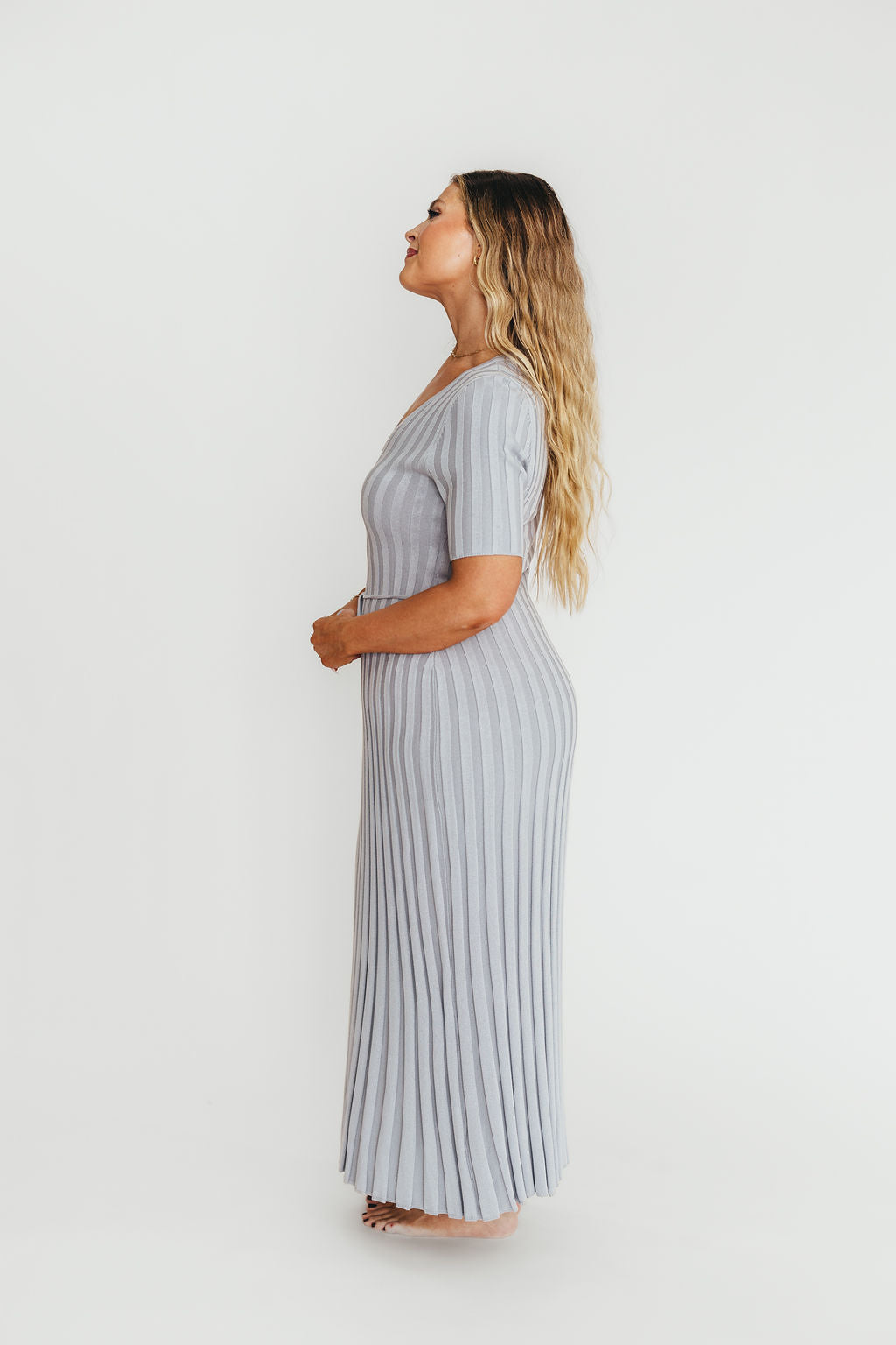 Oakley Ribbed Maxi Dress in Light Blue - Bump Friendly